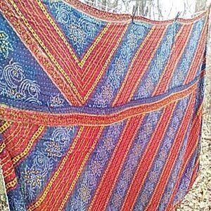 Kantha Quilt Red Blue Yellow/Green Lilac 56" x 85" Premium 3 Layer Cotton K73.